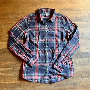 J. Crew Navy and Red Plaid Button-Down Shirt